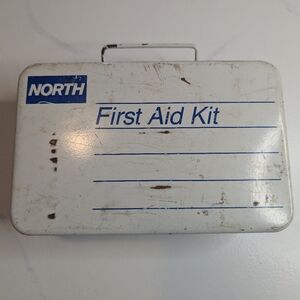 Vintage North First Aid Kit Metal Wall Mountable Box with all Contents 1980s